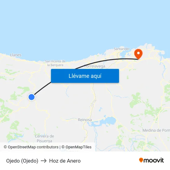 Ojedo (Ojedo) to Hoz de Anero map