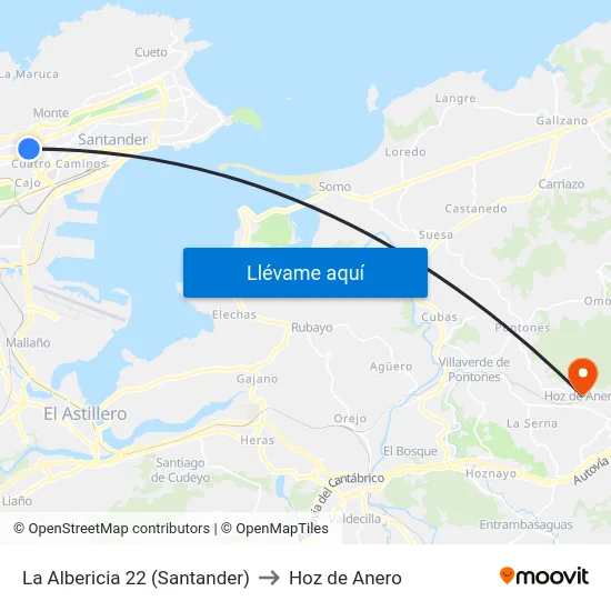 La Albericia 22 (Santander) to Hoz de Anero map