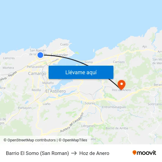 Barrio El Somo (San Roman) to Hoz de Anero map