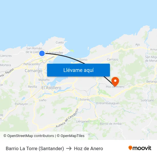 Barrio La Torre (Santander) to Hoz de Anero map