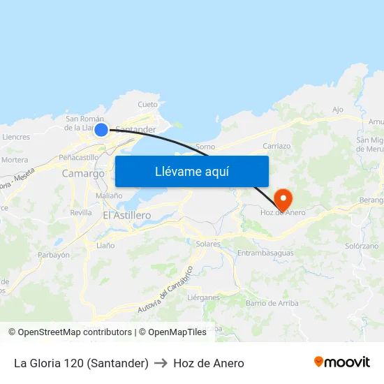 La Gloria 120 (Santander) to Hoz de Anero map