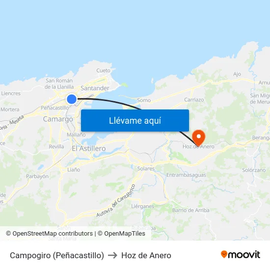 Campogiro (Peñacastillo) to Hoz de Anero map