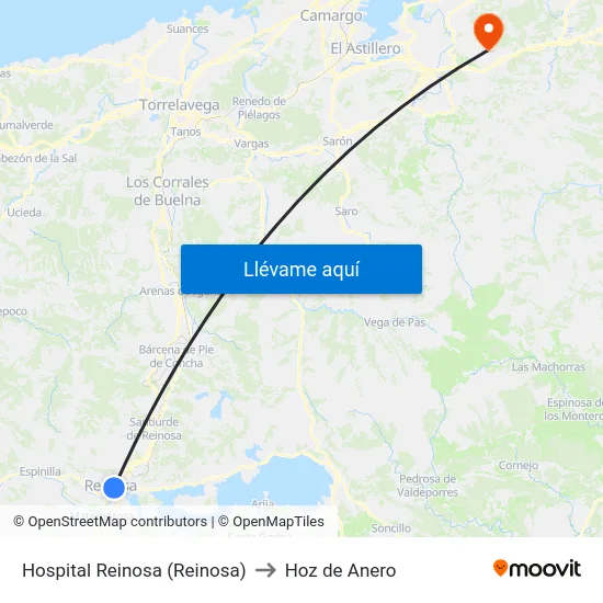 Hospital Reinosa (Reinosa) to Hoz de Anero map