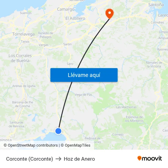 Corconte (Corconte) to Hoz de Anero map