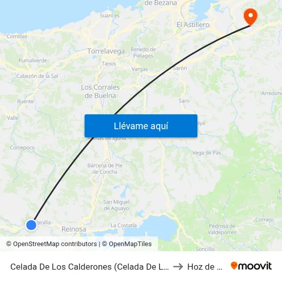 Celada De Los Calderones (Celada De Los Calderones) to Hoz de Anero map