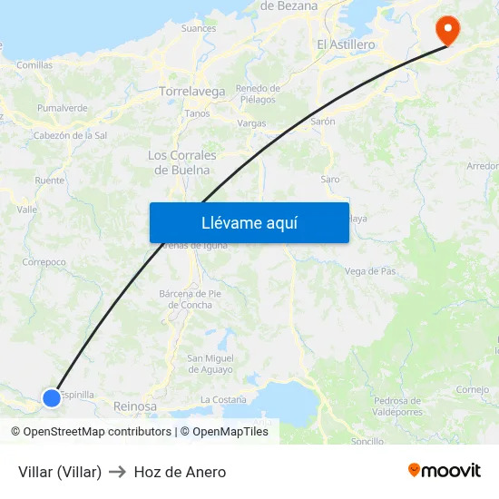 Villar (Villar) to Hoz de Anero map