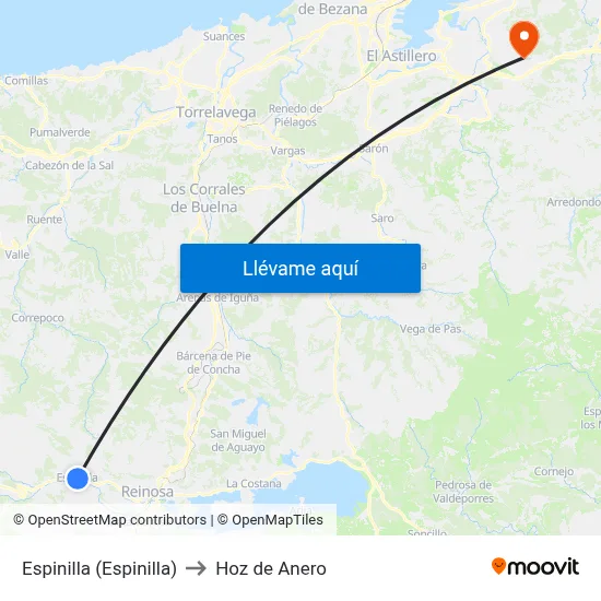 Espinilla (Espinilla) to Hoz de Anero map