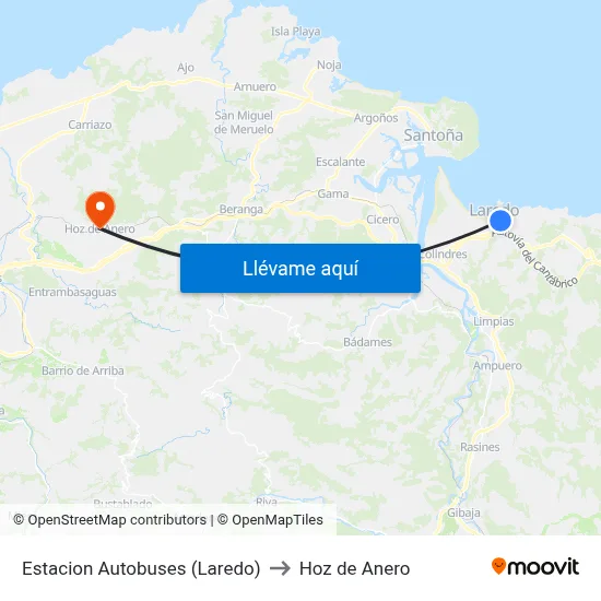 Estacion Autobuses (Laredo) to Hoz de Anero map