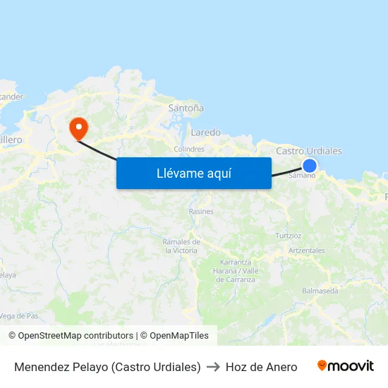 Menendez Pelayo (Castro Urdiales) to Hoz de Anero map