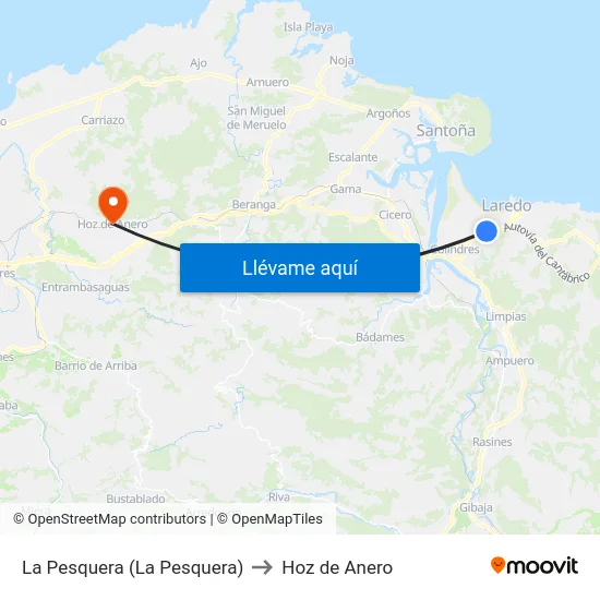 La Pesquera (La Pesquera) to Hoz de Anero map