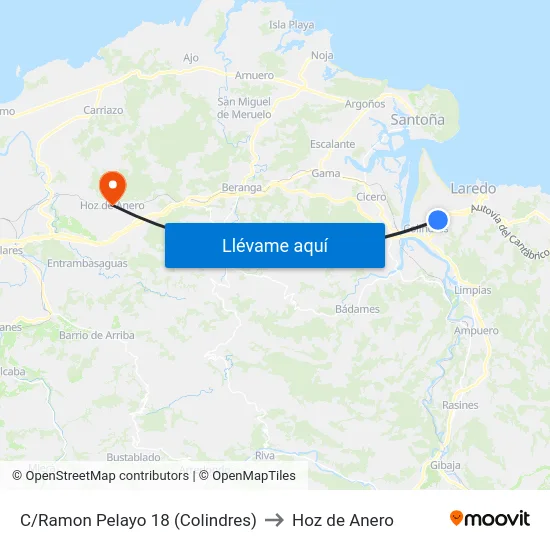 C/Ramon Pelayo 18 (Colindres) to Hoz de Anero map