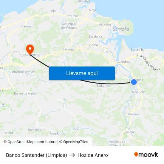 Banco Santander (Limpias) to Hoz de Anero map