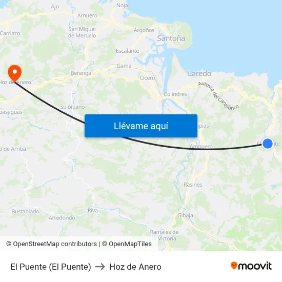 El Puente (El Puente) to Hoz de Anero map
