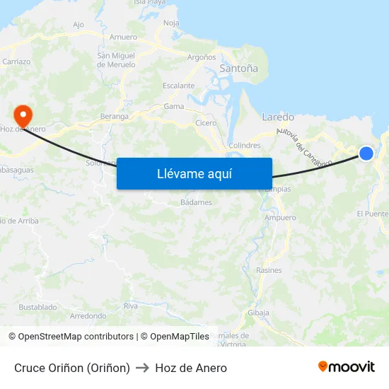 Cruce Oriñon (Oriñon) to Hoz de Anero map