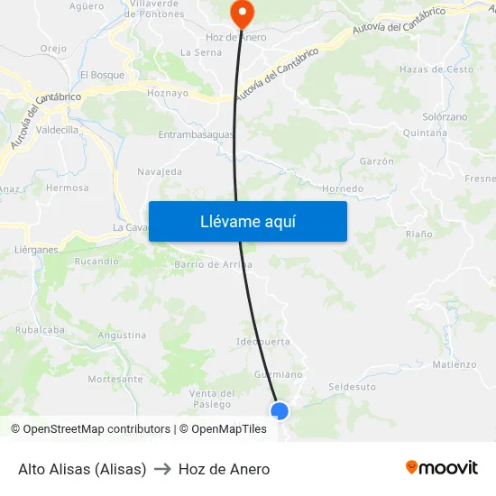 Alto Alisas (Alisas) to Hoz de Anero map