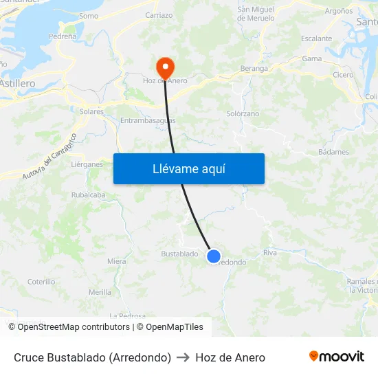 Cruce Bustablado (Arredondo) to Hoz de Anero map