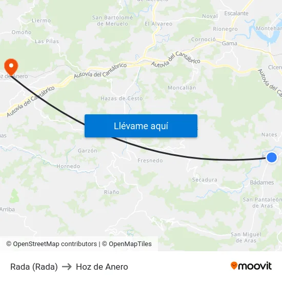 Rada (Rada) to Hoz de Anero map