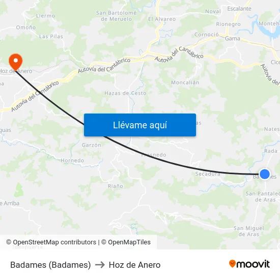 Badames (Badames) to Hoz de Anero map