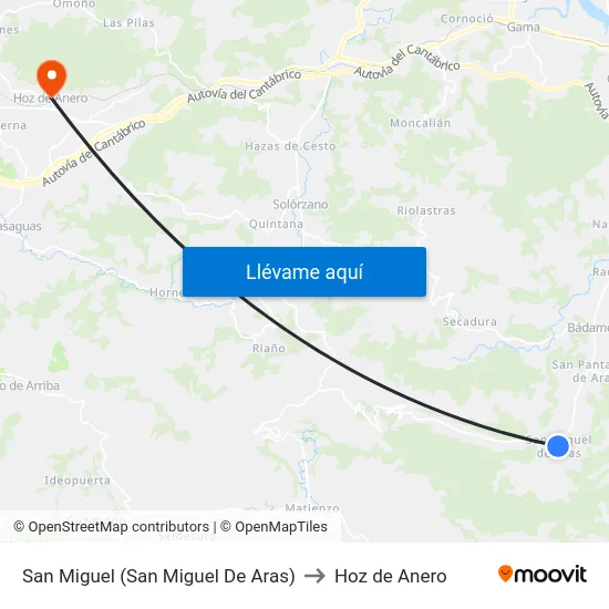 San Miguel (San Miguel De Aras) to Hoz de Anero map
