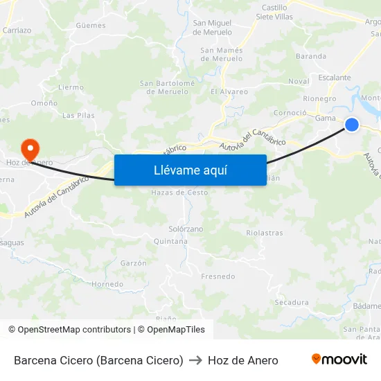 Barcena Cicero (Barcena Cicero) to Hoz de Anero map