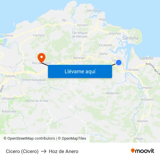 Cicero (Cicero) to Hoz de Anero map