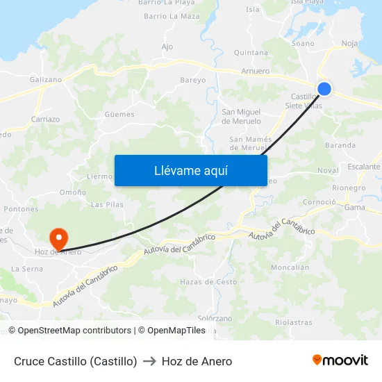 Cruce Castillo (Castillo) to Hoz de Anero map