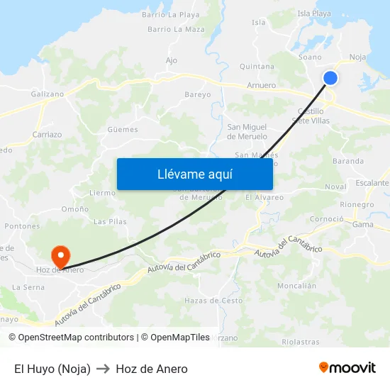El Huyo (Noja) to Hoz de Anero map