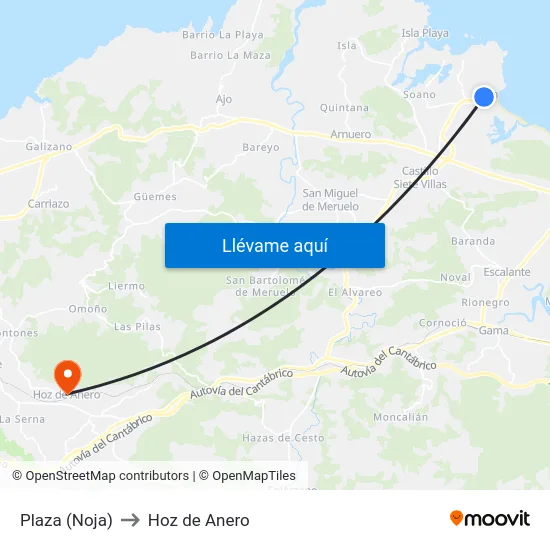 Plaza (Noja) to Hoz de Anero map
