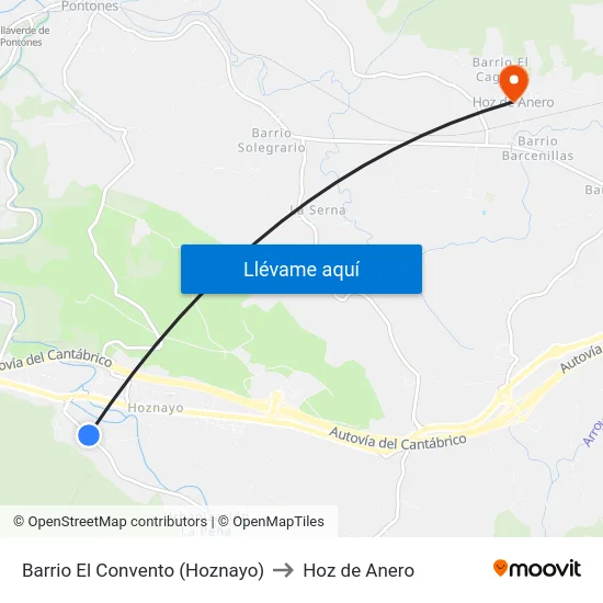 Barrio El Convento (Hoznayo) to Hoz de Anero map