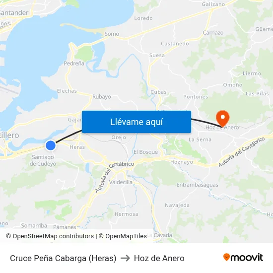 Cruce Peña Cabarga (Heras) to Hoz de Anero map