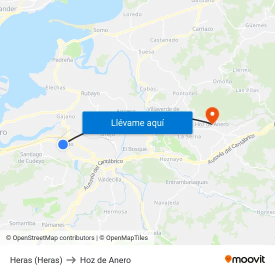 Heras (Heras) to Hoz de Anero map