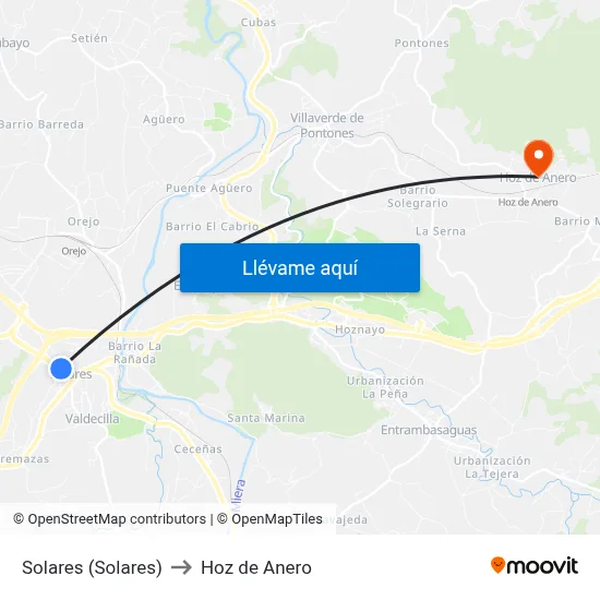 Solares (Solares) to Hoz de Anero map