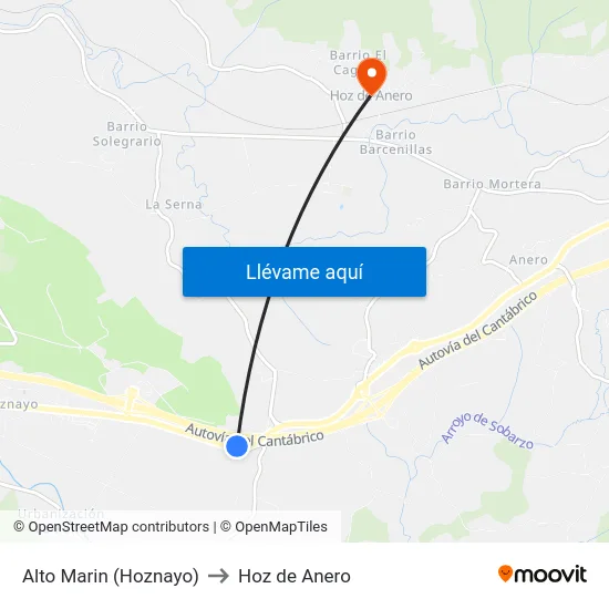 Alto Marin (Hoznayo) to Hoz de Anero map