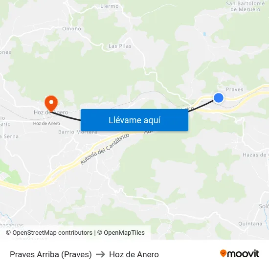 Praves Arriba (Praves) to Hoz de Anero map
