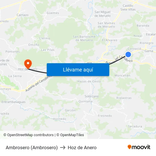 Ambrosero (Ambrosero) to Hoz de Anero map