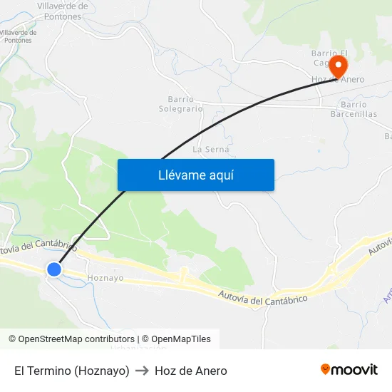 El Termino (Hoznayo) to Hoz de Anero map