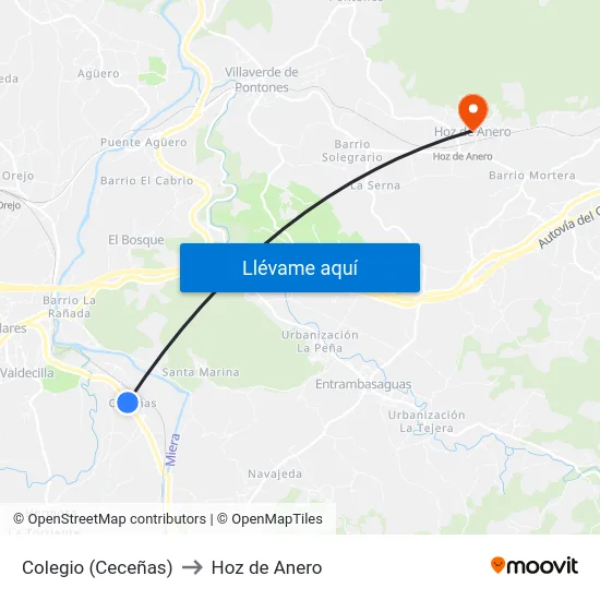 Colegio (Ceceñas) to Hoz de Anero map