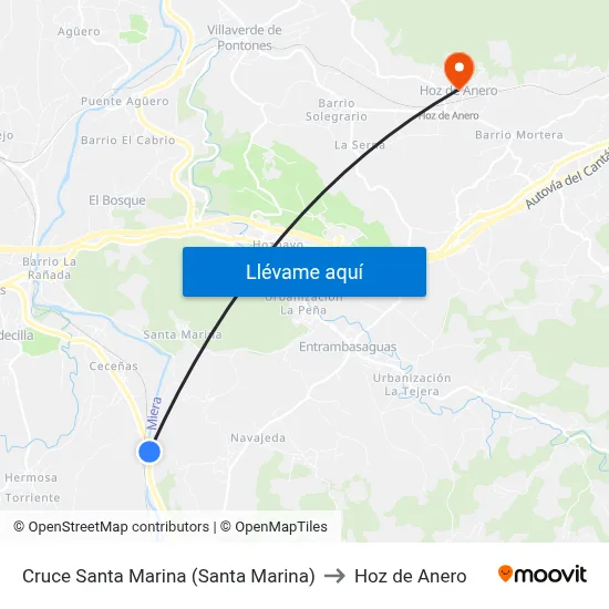 Cruce Santa Marina (Santa Marina) to Hoz de Anero map