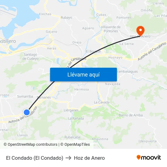 El Condado (El Condado) to Hoz de Anero map