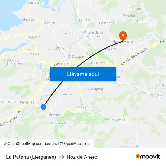 La Patana (Lierganes) to Hoz de Anero map