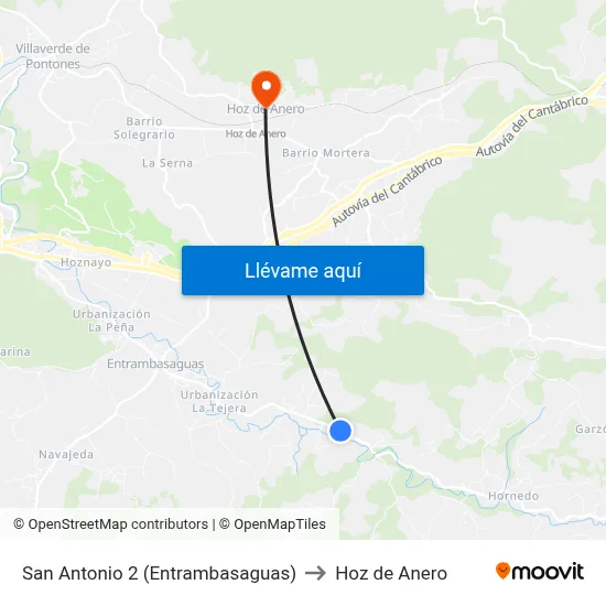 San Antonio 2 (Entrambasaguas) to Hoz de Anero map