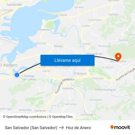 San Salvador (San Salvador) to Hoz de Anero map
