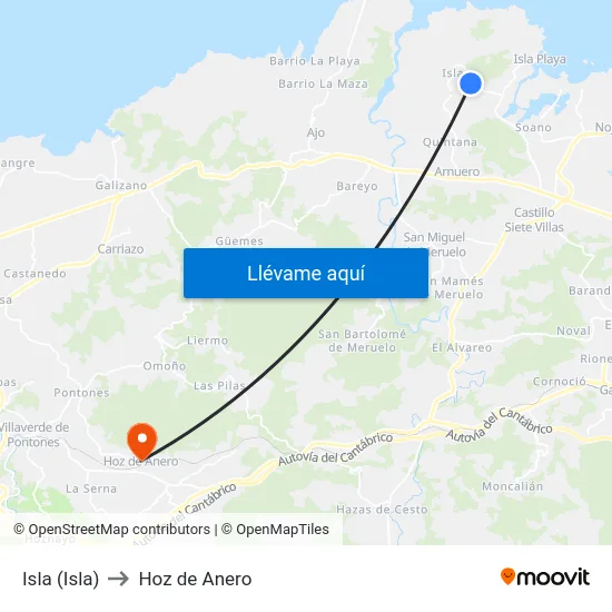 Isla (Isla) to Hoz de Anero map