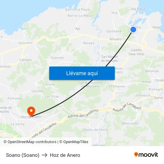 Soano (Soano) to Hoz de Anero map