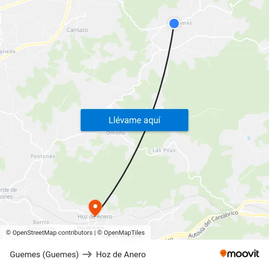 Guemes (Guemes) to Hoz de Anero map