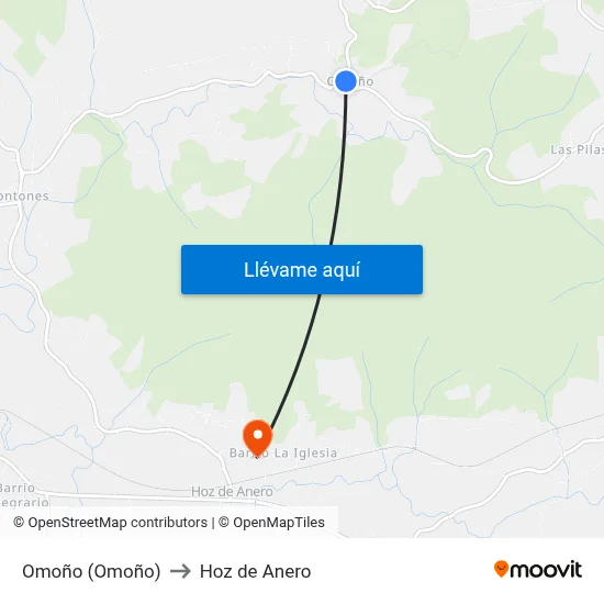 Omoño (Omoño) to Hoz de Anero map