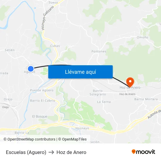 Escuelas (Aguero) to Hoz de Anero map