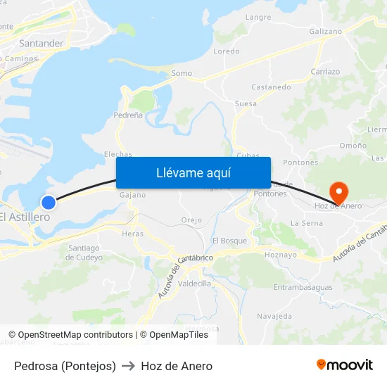 Pedrosa (Pontejos) to Hoz de Anero map