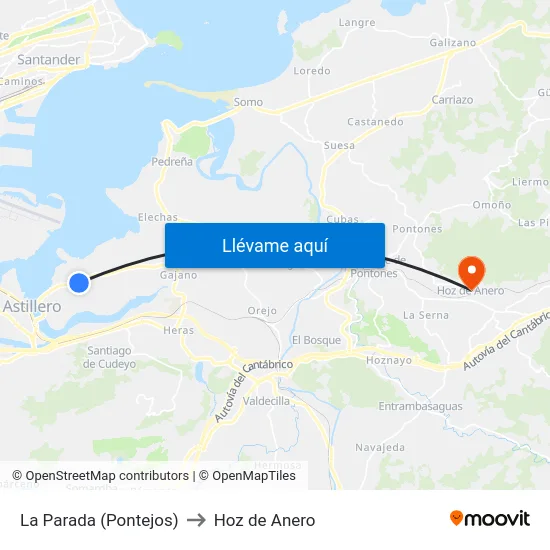 La Parada (Pontejos) to Hoz de Anero map
