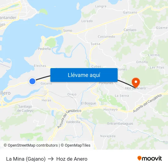 La Mina (Gajano) to Hoz de Anero map